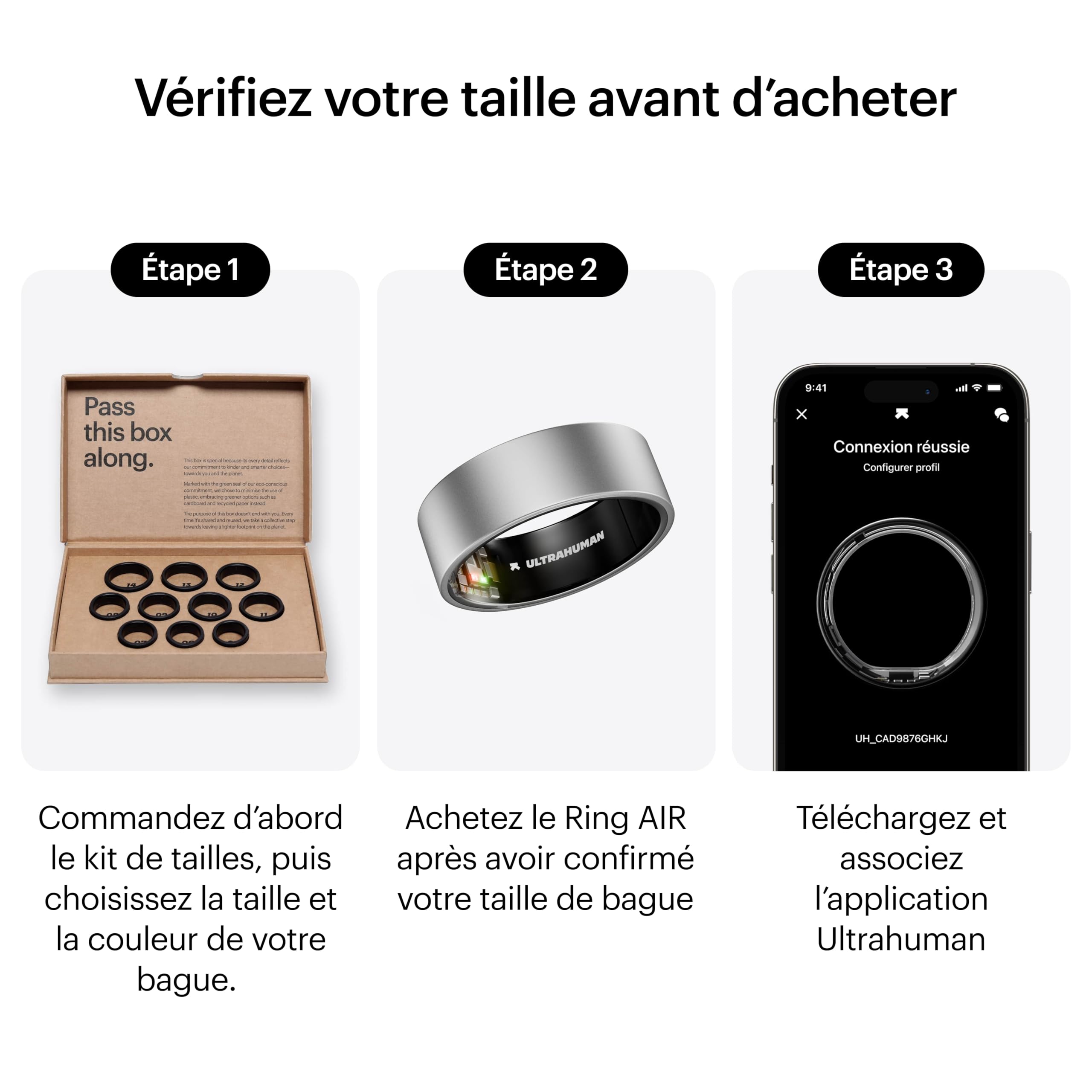ULTRAHUMAN Ring AIR – Bague connectée de Suivi de santé, Choisissez d’Abord Votre Taille grâce au kit de Mesure ; Suivi du Sommeil ; Bague Intelligente pour Hommes et Femmes (Titane Brut, 13)