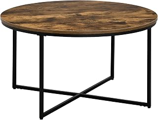 HOMCOM Coffee Table, Industrial Round Side Table with Metal Frame, Large Tabletop for Living Room, Bedroom, Rustic Brown