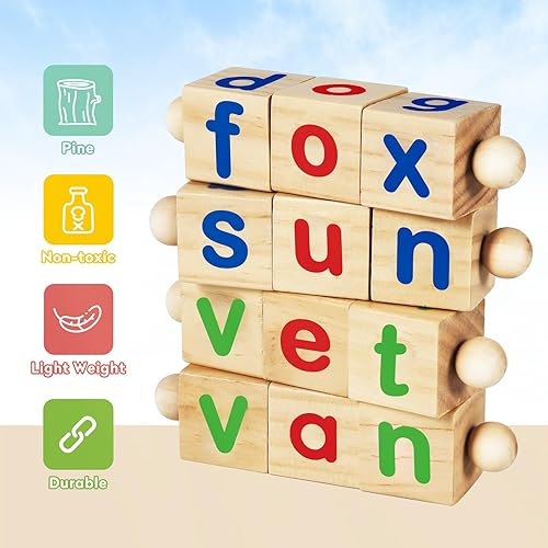 Miniatura 5 de Juguetes Montessori de aprendizaje y educativos para niños de 3, 4 y 5 años, juguetes de bloques de lectura de madera, actividades de aprendizaje