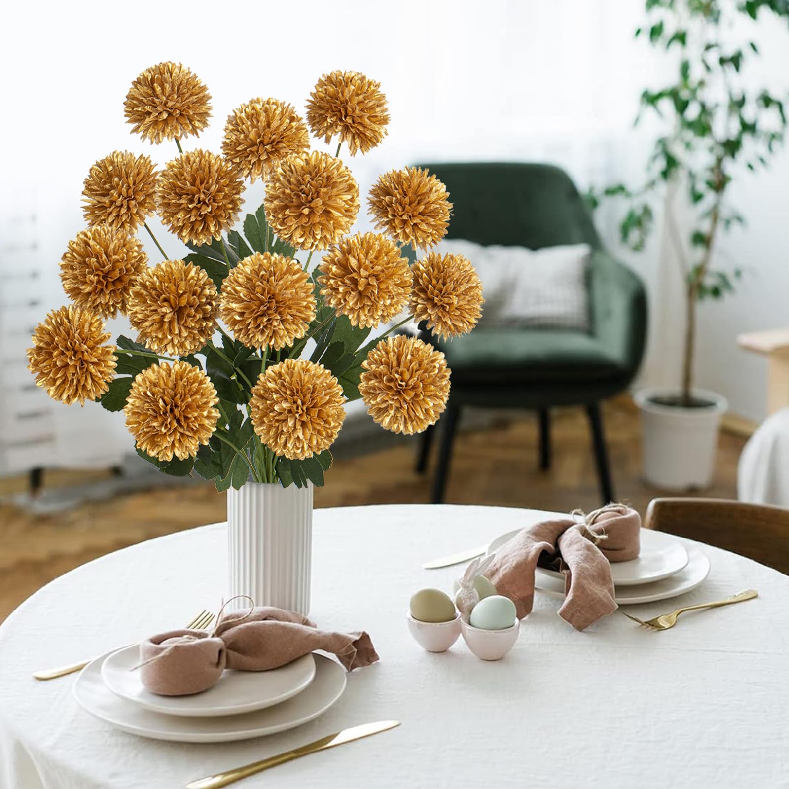 6 Stück Künstliche Chrysanthemen - Wie Echte Kunstblumen Mit Biegsamen Stiel 30,5cm