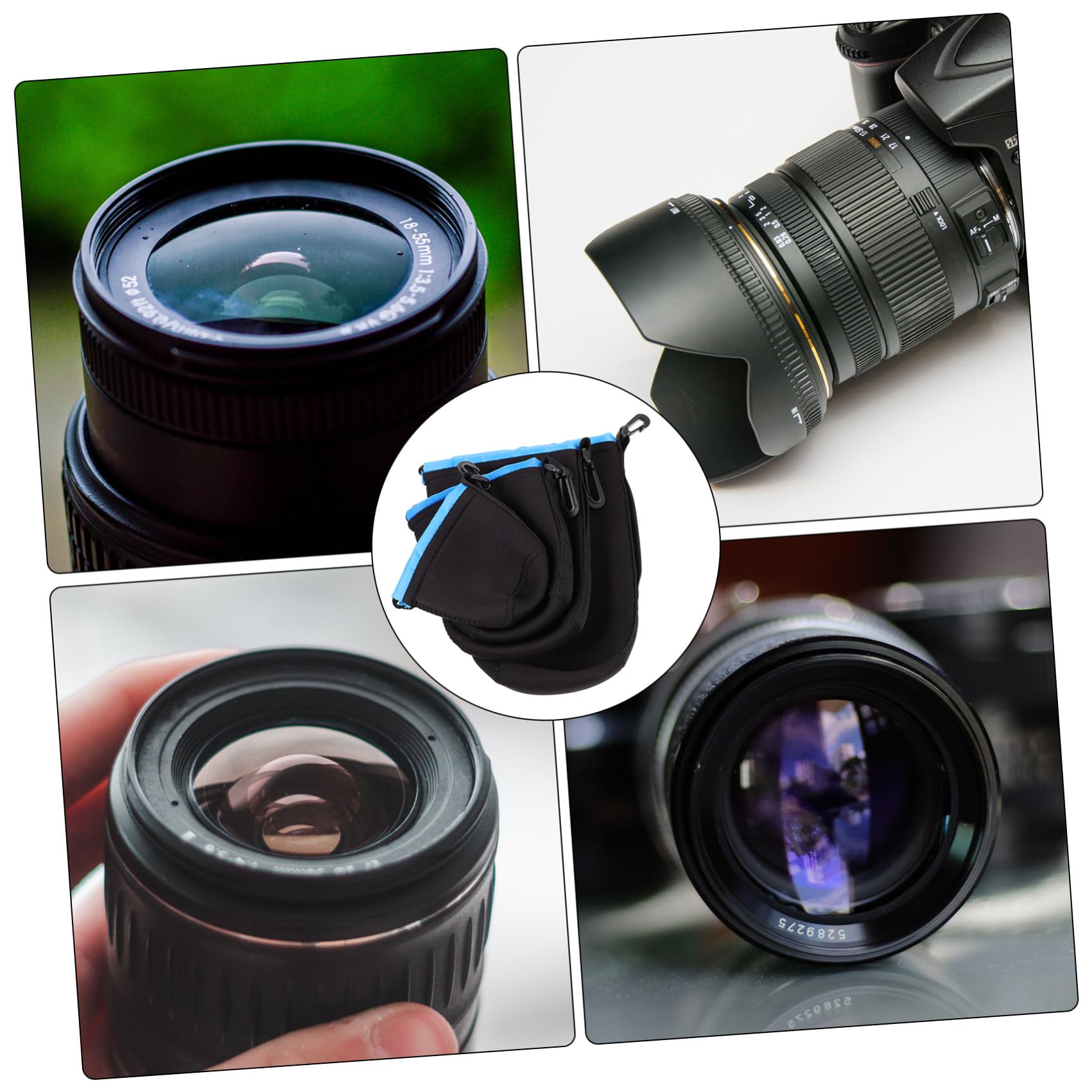 2 Series Funda para Lentes De Cámara Neopreno Protección contra para Objetivos DSLR Y Mirrorless Portátil Azul 4 Piezas*2
