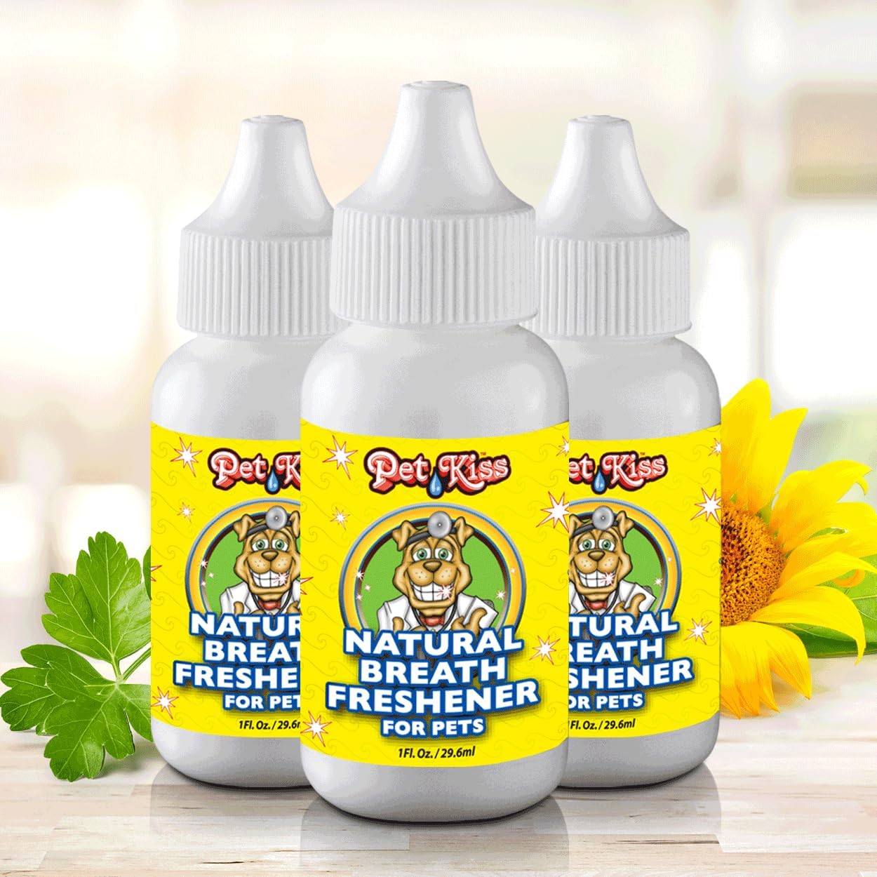 Pet Kiss Breath Freshener for Dogs & Cats, Premium Pet Dental Care Solution | Eliminate Bad Breath & Fight Tartar | Easy Water Additive – Vet Recommended 8 OZ – (Pack of 3)