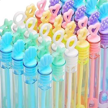 30 Pack Mini Bubble Wands6 Style, 6 Colors, Bulk Bubble Party Favors, Goody Bags for Kid, Great Summer Outdoor Indoor Toys Gifts for Boy Girl, Valentine Christmas Party Supplies