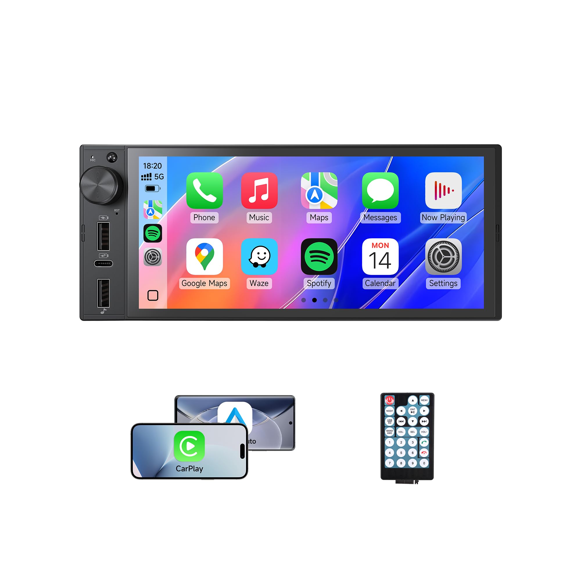 Amazon.co.jp: Carplay Android Auto付きシングルDINカーステレオ、6