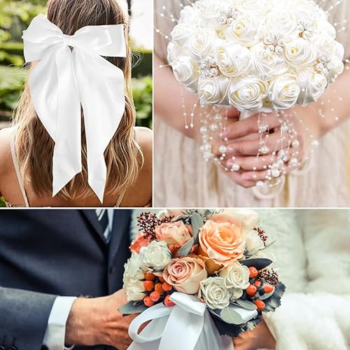 Miniatura 7 de Cinta de Navidad de 38 pulgadas para envolver regalos, 4 rollos de cintas de satén de 0.4in de ancho para manualidades, envoltura de regalos de