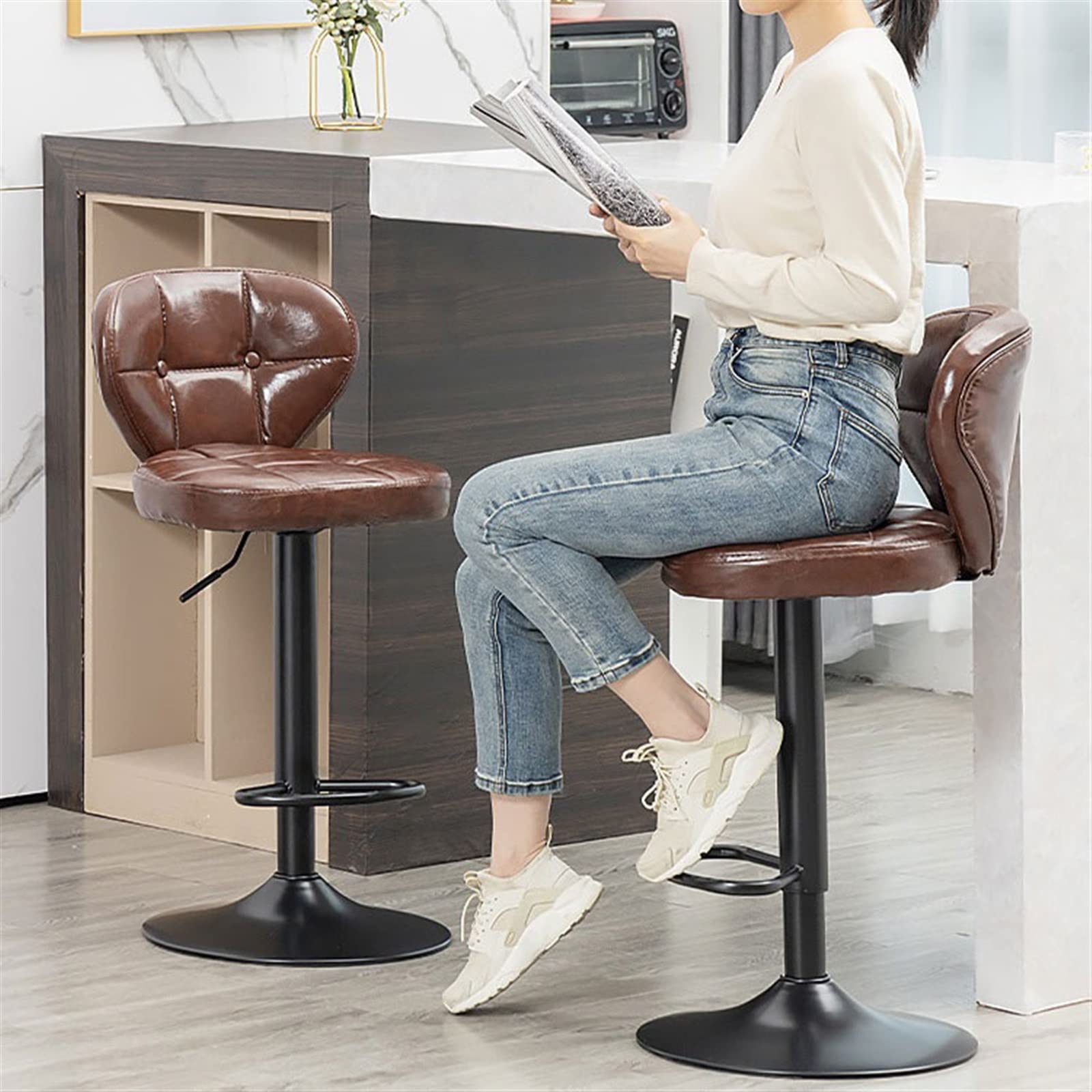 Taburetes De Barra Silla de Bar elevable de Estilo nórdico (63-83cm), Silla de Bar con Respaldo de Cuero PU Minimalista Moderno con Taburete Alto Giratorio Taburetes De Bar(D)