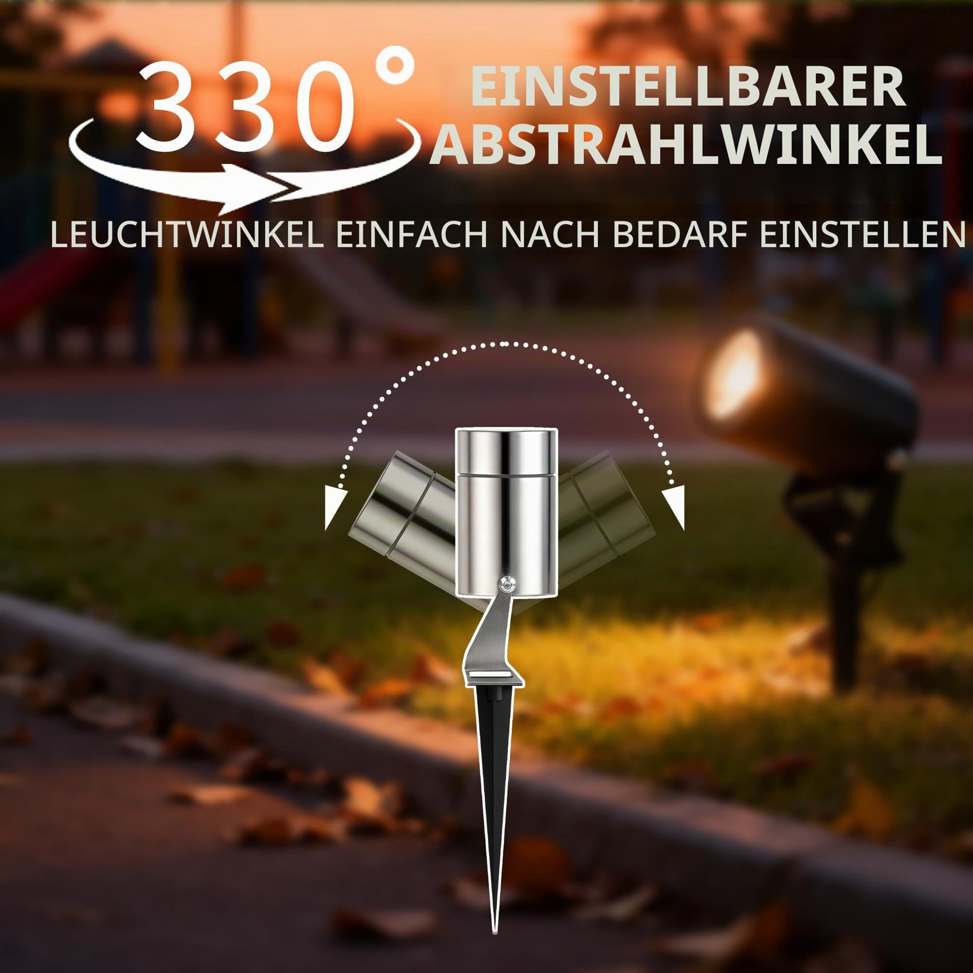 JNR Edelstahl LED Gartenbeleuchtung mit Strom und Erdspieß (4, Silber) | IP65 Wasserdicht Gartenlampen für Draußen Strom mit 2M Kabel mit Stecker, Gartenleuchten 5W GU10 3000K Warmweiß Glühbirne
