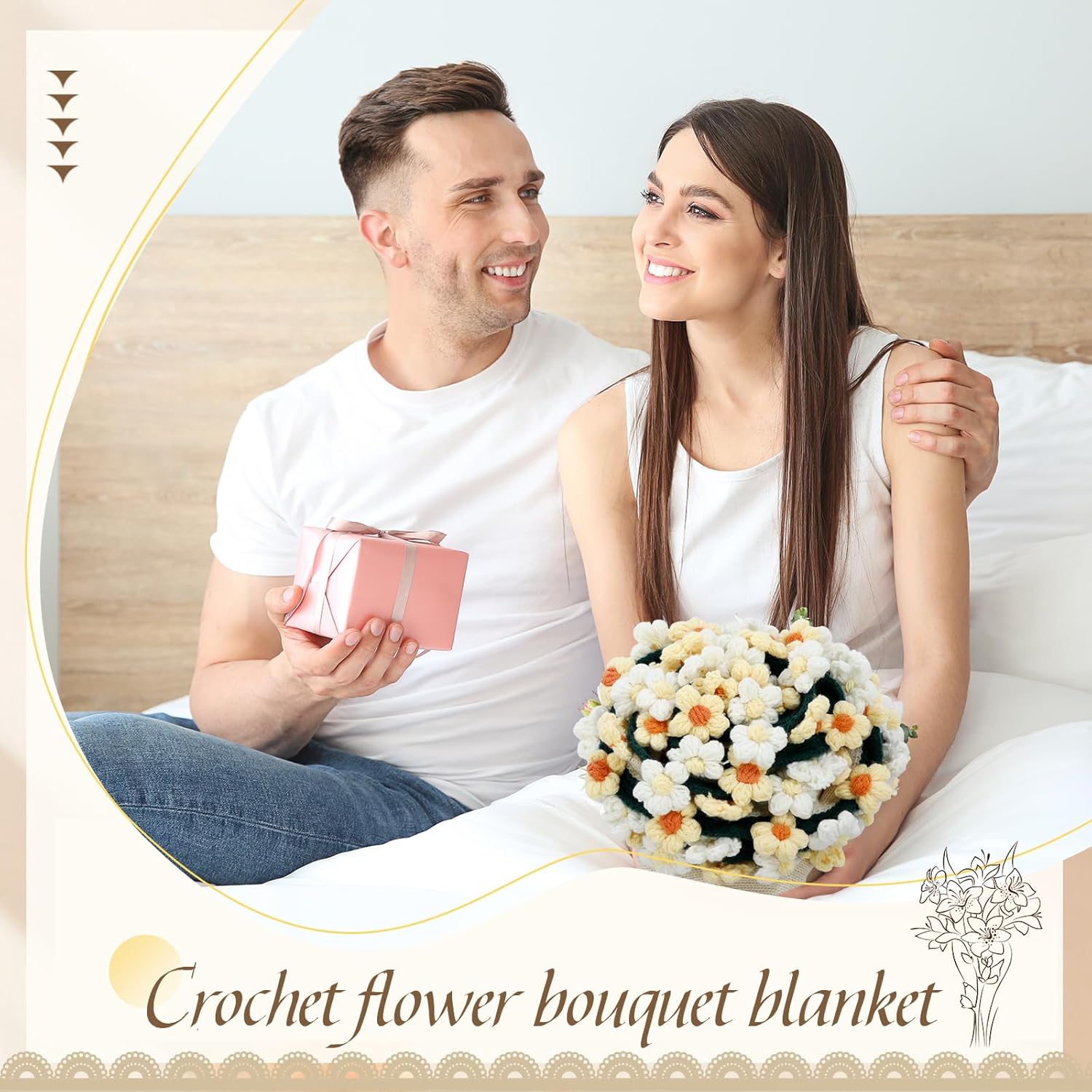 Tiamon Crochet Flower Blanket Finished Daisy Handmade Knitted Round Roll Up Blanket Creative Gifts for Women Girls Birthday Wedding Baby Shower Christmas Anniversary Funny Presents(35 Inch,Daisy)