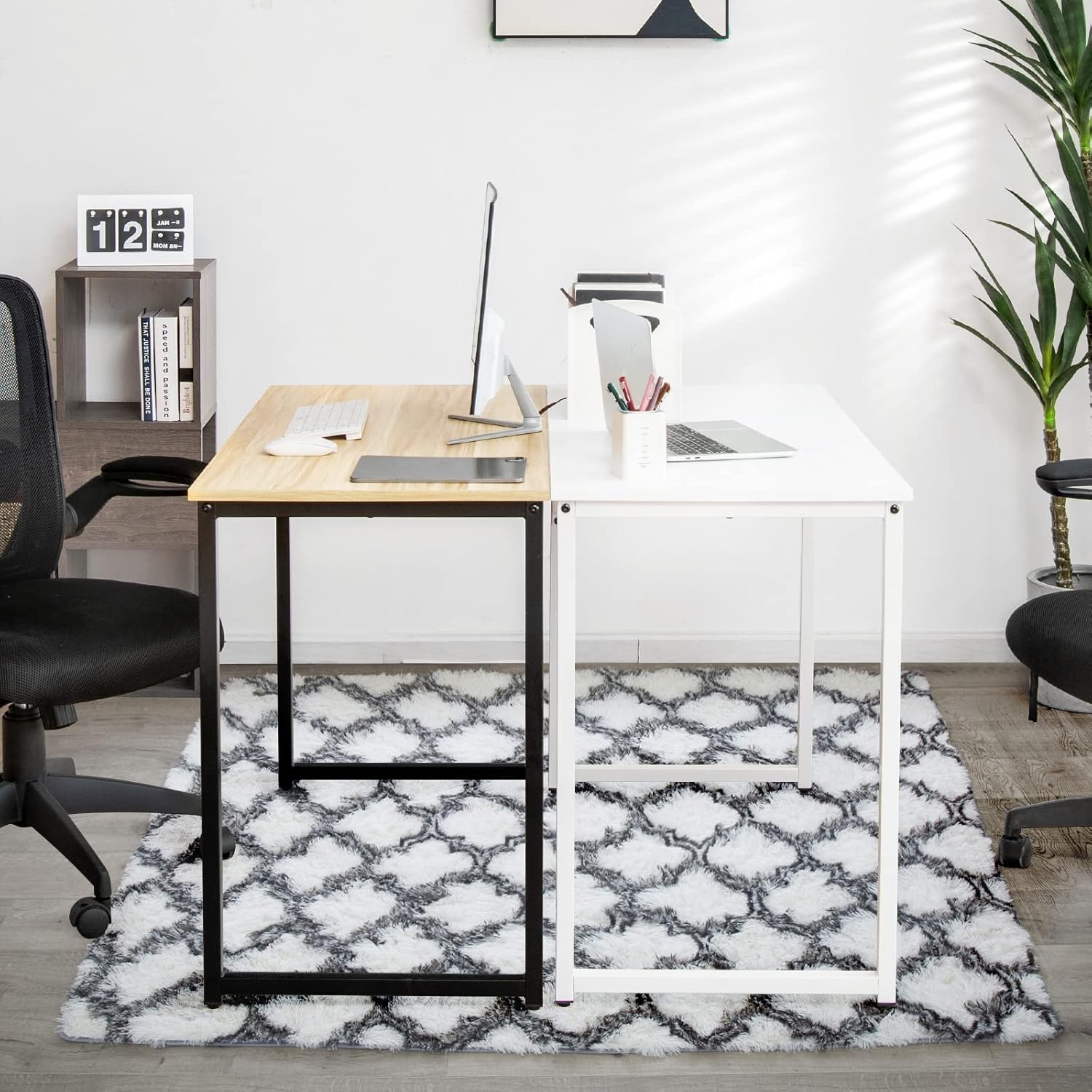 Tangkula White Computer Desk, Small Study Writing Desk with Sturdy Metal Frame, Modern Simple Laptop Desk for Home Office, Easy Assembly