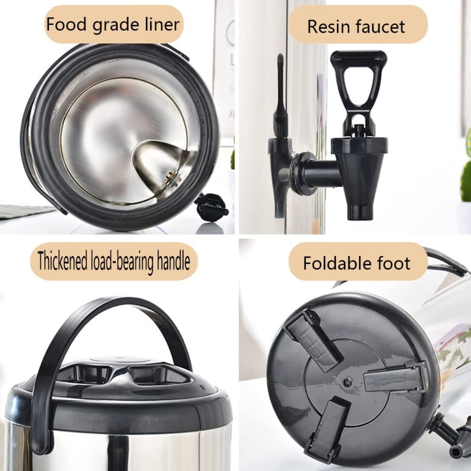 Dispensador de Agua fría y Caliente con Grifo, dispensador de Bebidas Aislado de Gran Capacidad de Acero Inoxidable(10L)