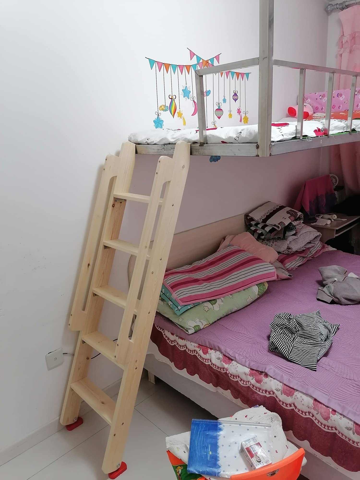 Heavy Du - Escalera de madera en ángulo de 125 cm para dormitorio, loft, literas individuales, RV y cámper con peldaños J Hoo y peldaños - Color marrón