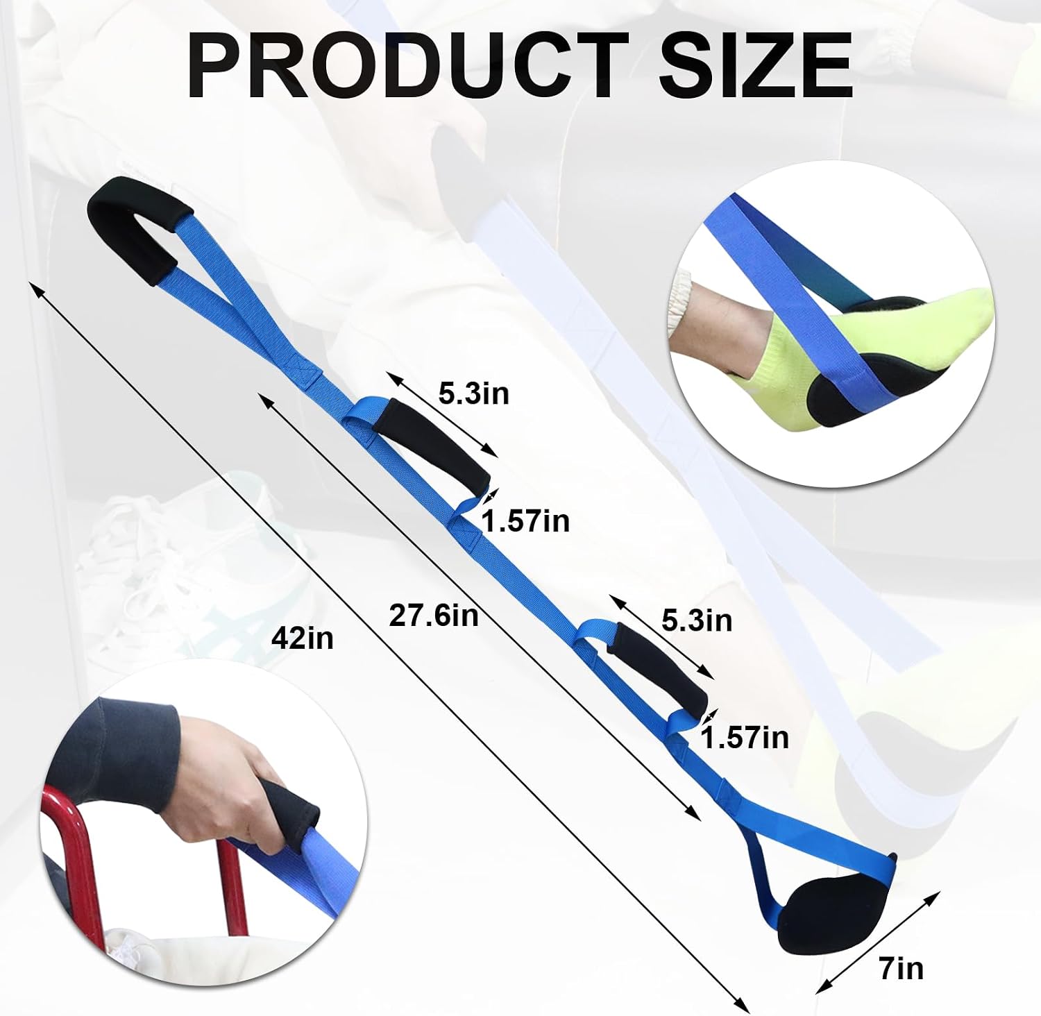 39 Inch Long Leg Lifter with Padded Hand Grips and Feet Loop