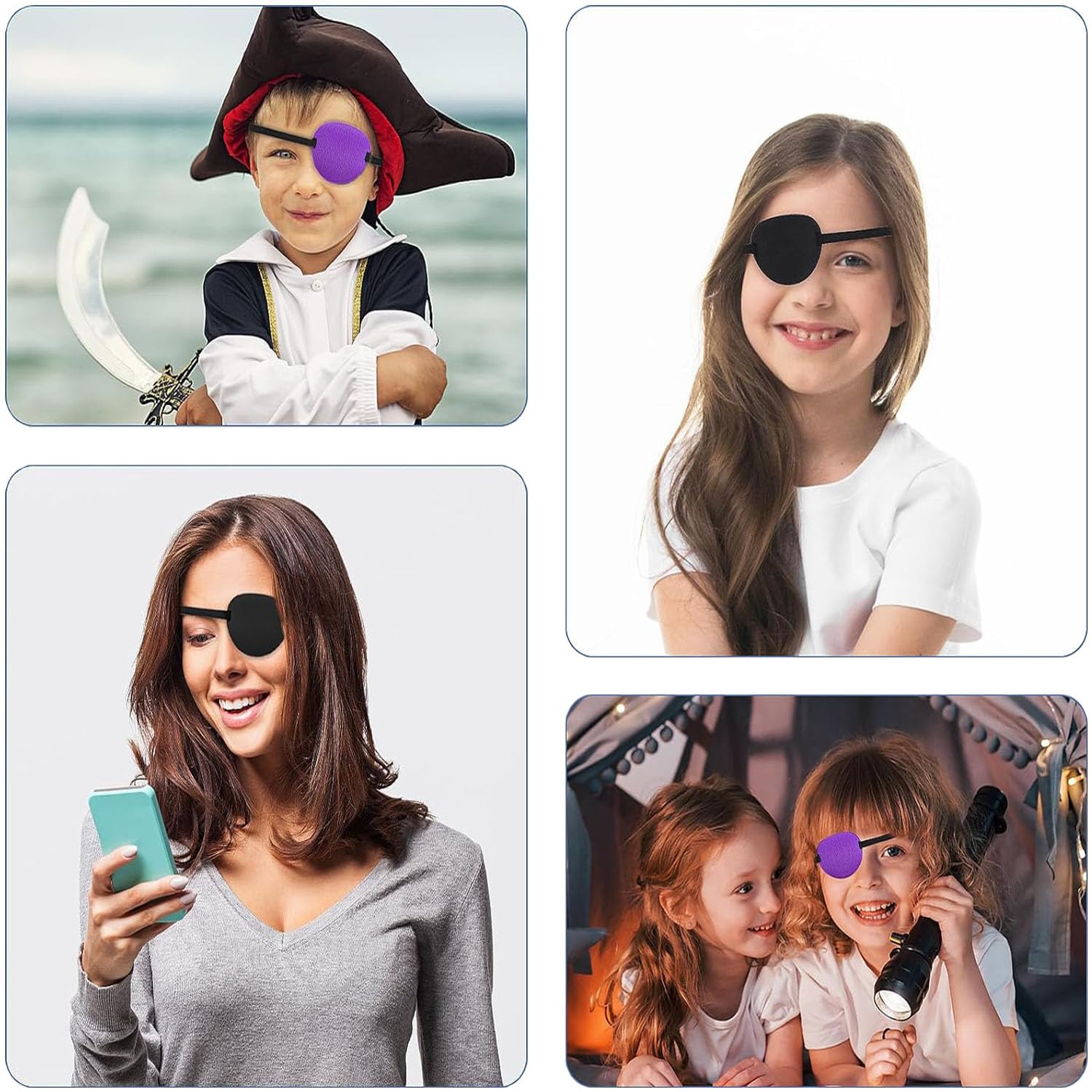 4 Pezzi Benda Occhio Singolo, Patch Occhi Regolabili, Benda Sull'occhio 3D, Bende Occhi, Bende Occhi Pirati, Adatto per Alleviare L'ambliopia o Strabismo Negli Adulti e Bambini (Quattro Colori)