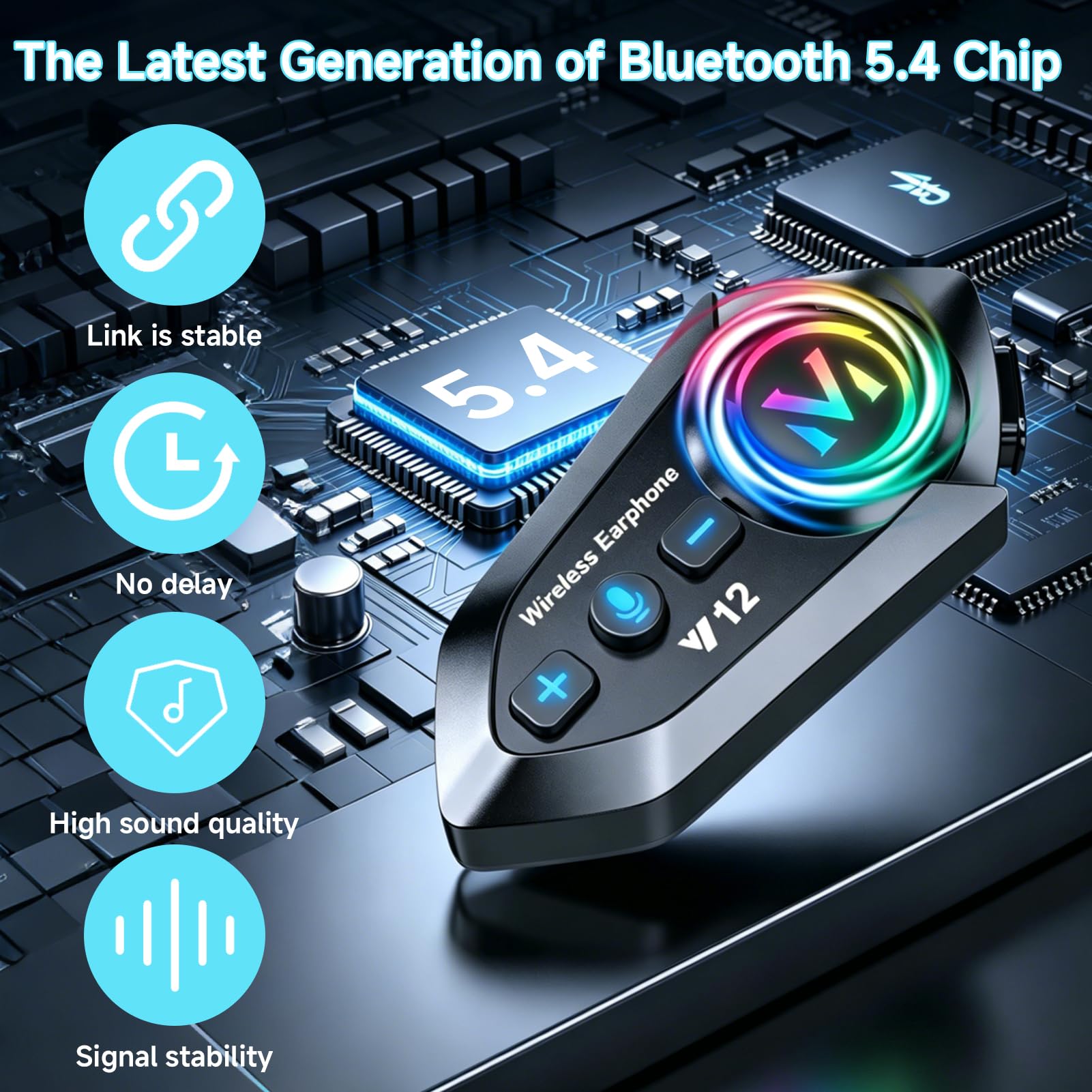 Écouteurs Casque Moto Bluetooth 5.4, Kit Main Libre Moto avec Batterie 500mAh 100H, Réduction du Bruit DSP, Haut-Parleurs HiFi, Réponse Automatique, IP56, Double Connexion Téléphone, USB-C