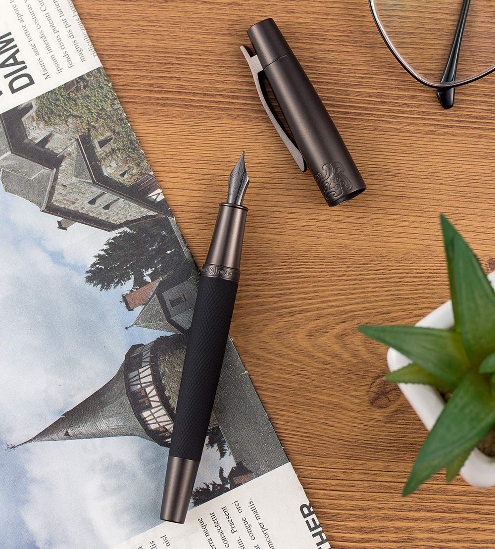 Stylo Plume Hongdian 6013 Noir Mat - Pointe Extra Fine 0,38mm - Coffret Métal Cadeau