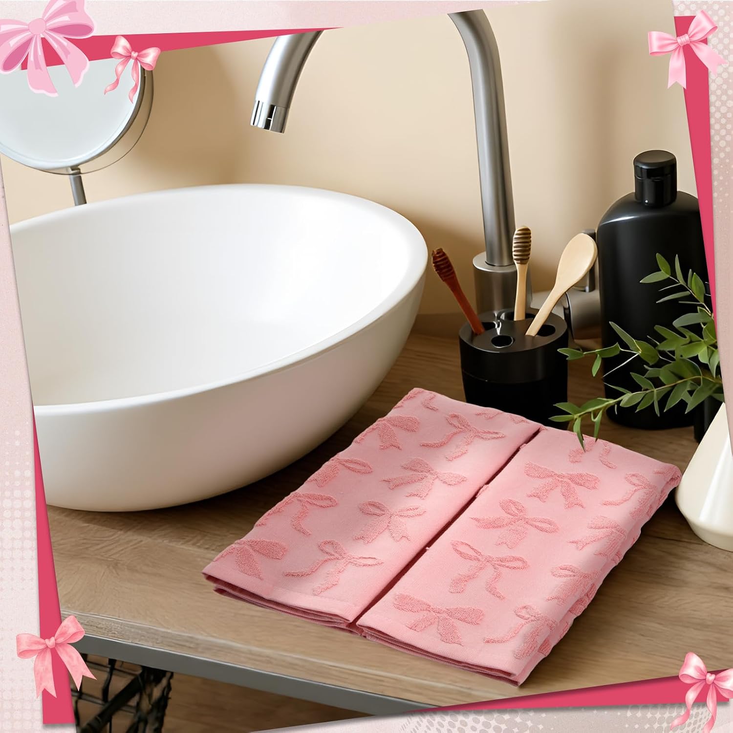 Gilprop 3 Pcs Pink Hand Towels for Bathroom Coquette Bow Towels Pink Bath Decor Cotton Absorbent Decorative Jacquard Kitchen Towel Preppy Bathroom Decor Bridal Shower Wedding Gift