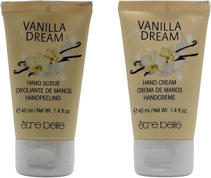 Etre Belle Vanilla Dream Hand Care Set - Hand Scrub & Hand Cream 40 ml Each | With Vanilla Fragrance, Sea Salt, Shea Butter & Apricot Kernel Oil | Smooths & Nourishes Dry Hands