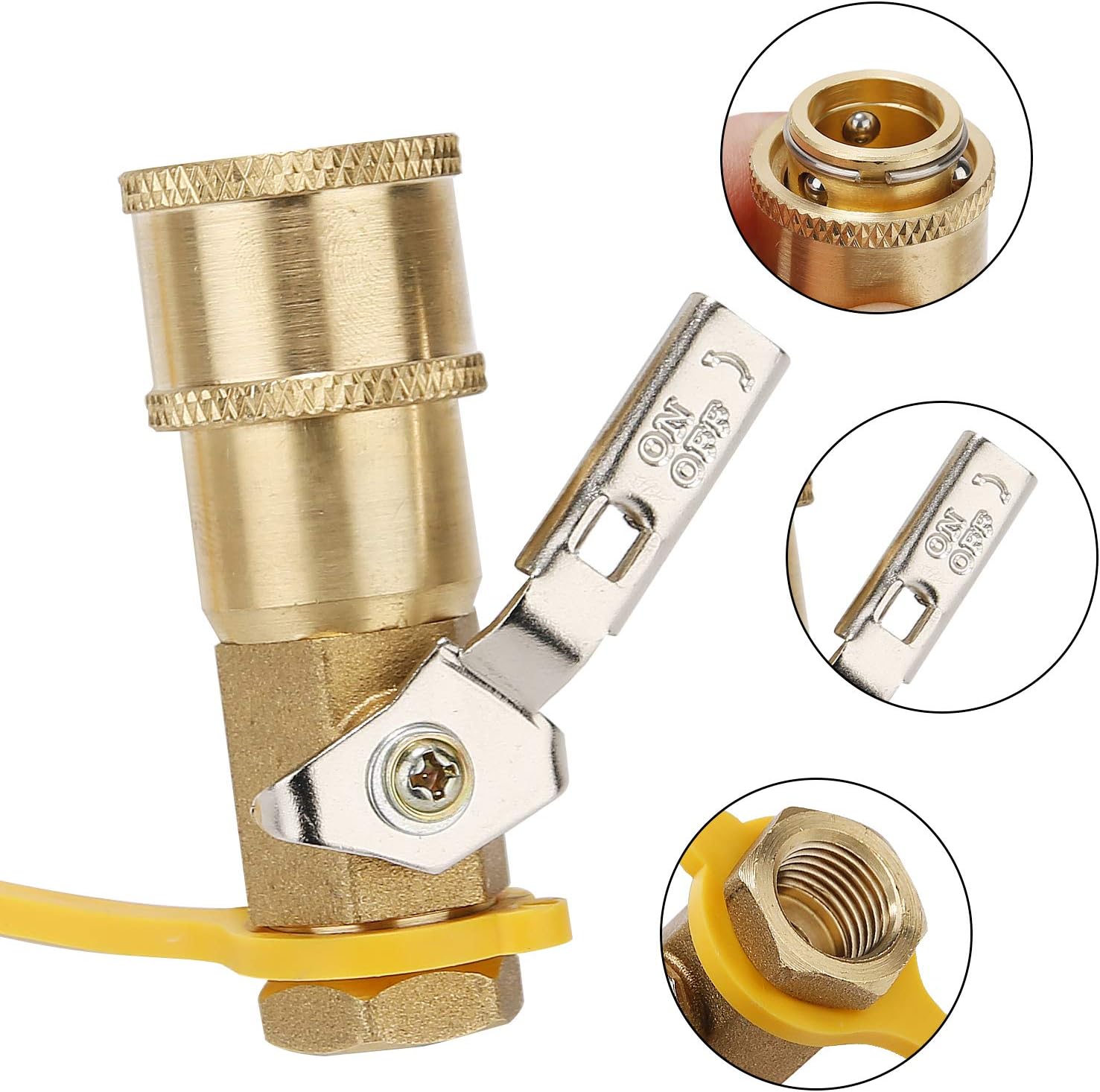 1/4" RV Propane Quick Connect Adapter, Propane or Natural Gas Quick Connect or Disconnect Kit, Shutoff Valve & Full Flow