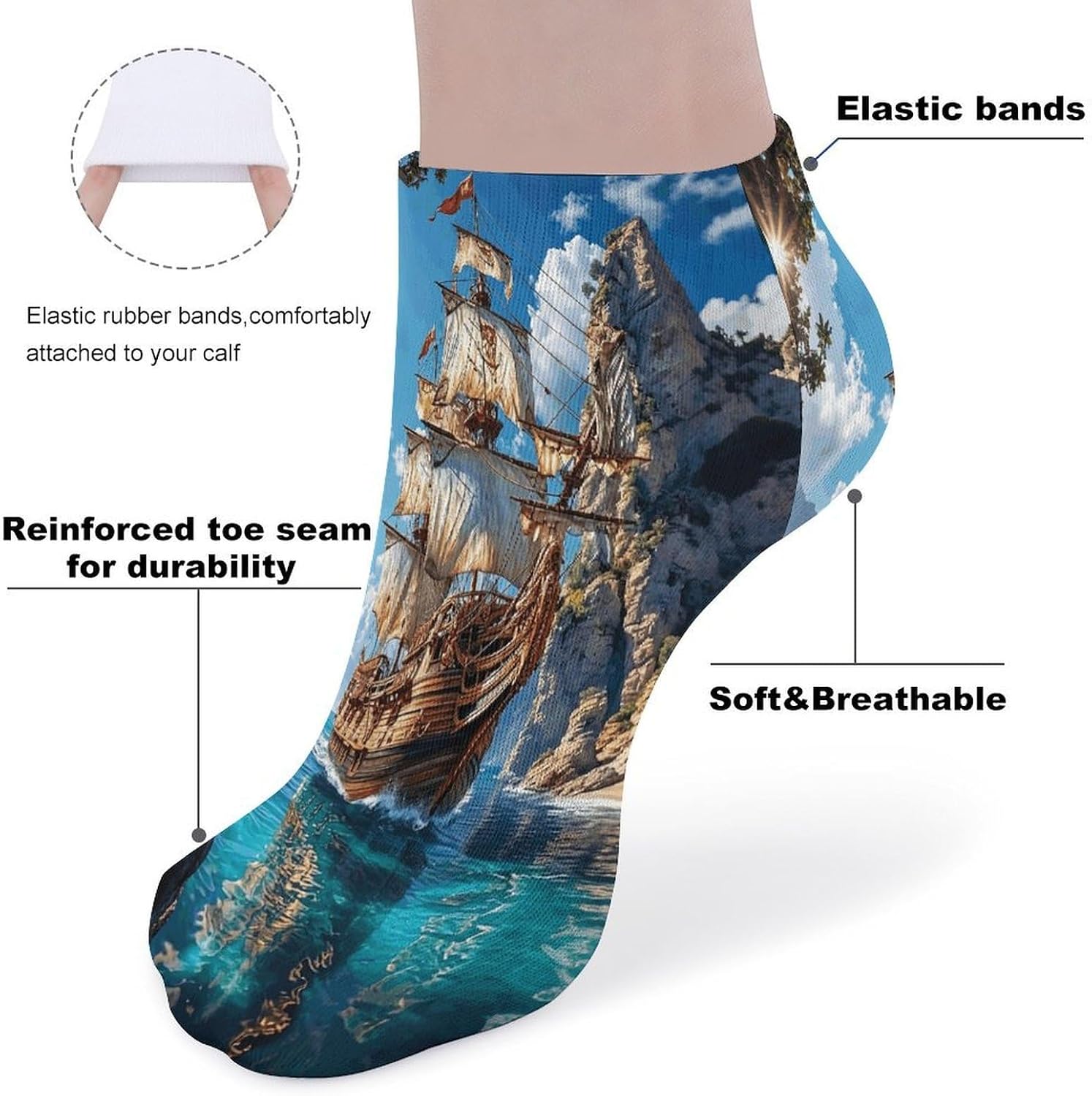 Coastal Sailboats 5Pairs Low Cut Ankle Socks for Women No Show Casual Breathable Athletic Socks for Sport