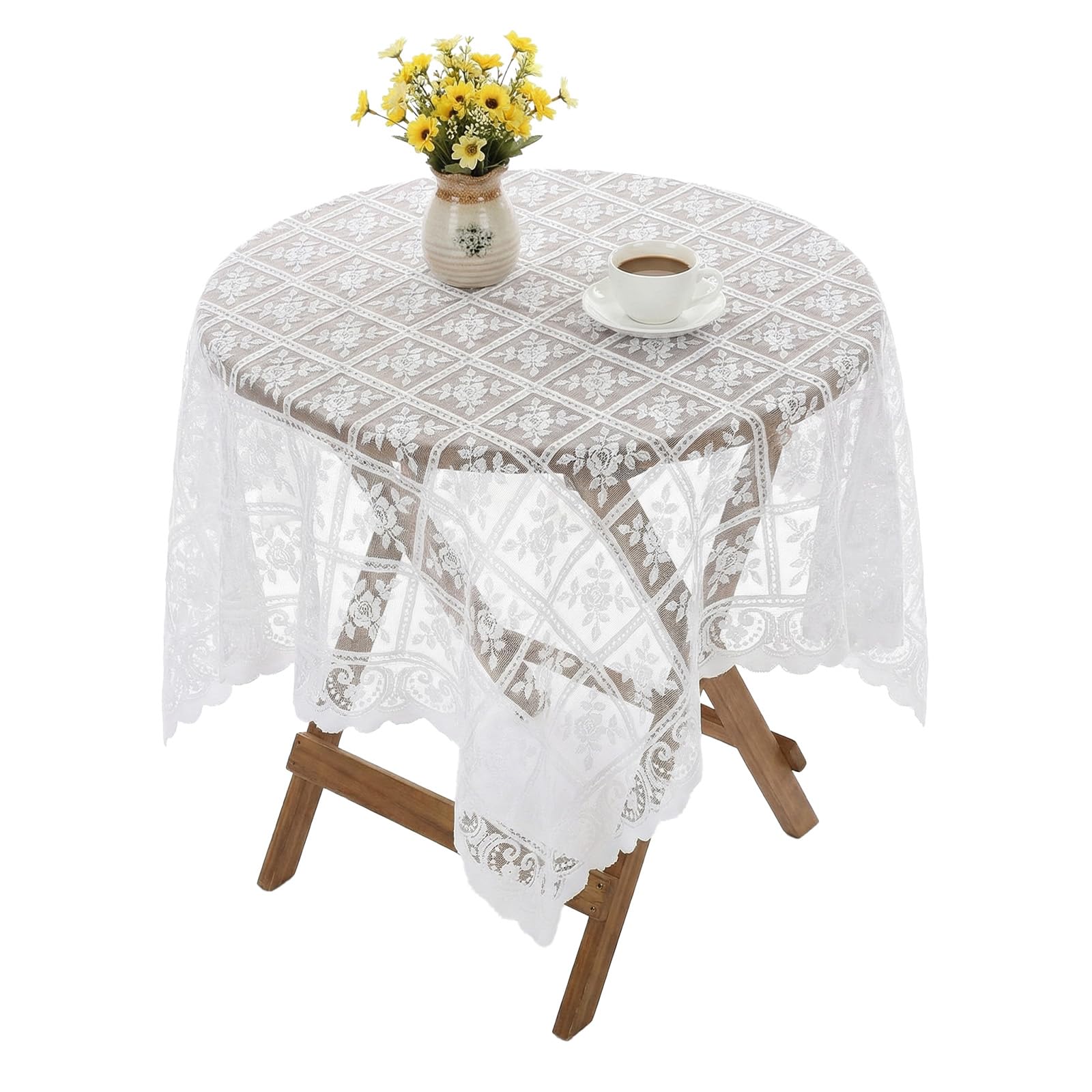 Wanmu 35 X 35'' Square Lace Tablecloth, Elegant Small White Lace-Tablecloth for Round Coffee Table, Vintage Floral Embroidered Tablecloths for Coffee Wedding Rectangle Tables Topper Furniture
