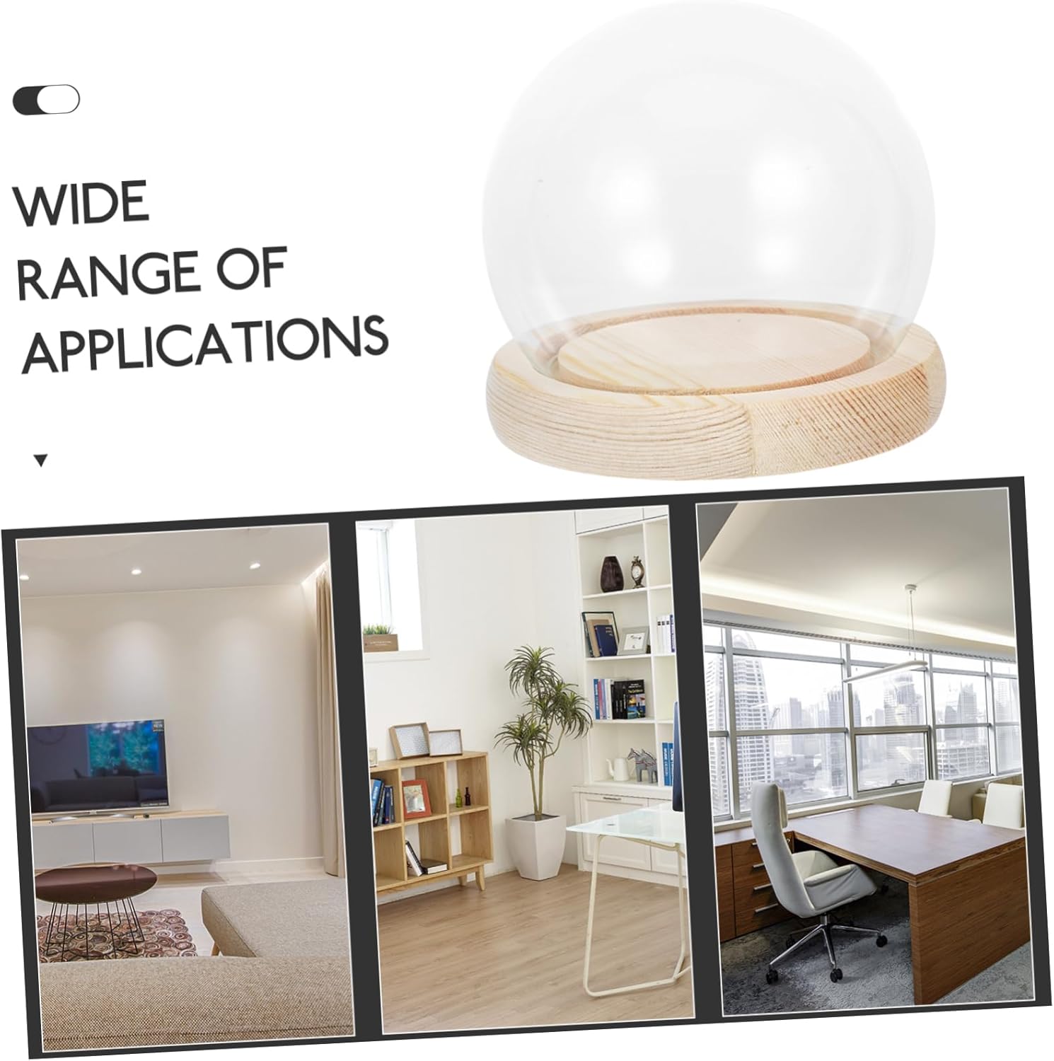 Cabilock 3pcs Clear Glass Dome Display Case with Wooden Base for Preserved Flowers Figurines and Decorative Keepsakes Cloche for Decor