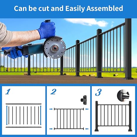 36+2 H x 6 ft. W Aluminum Porch & Deck Railing Kit, Upgrade Guardrail System with Textured Black AAMA 2604 Powder-Coat Finish for Outdoor Decks, Porches & Balconies (1 Post, 1 Panel)