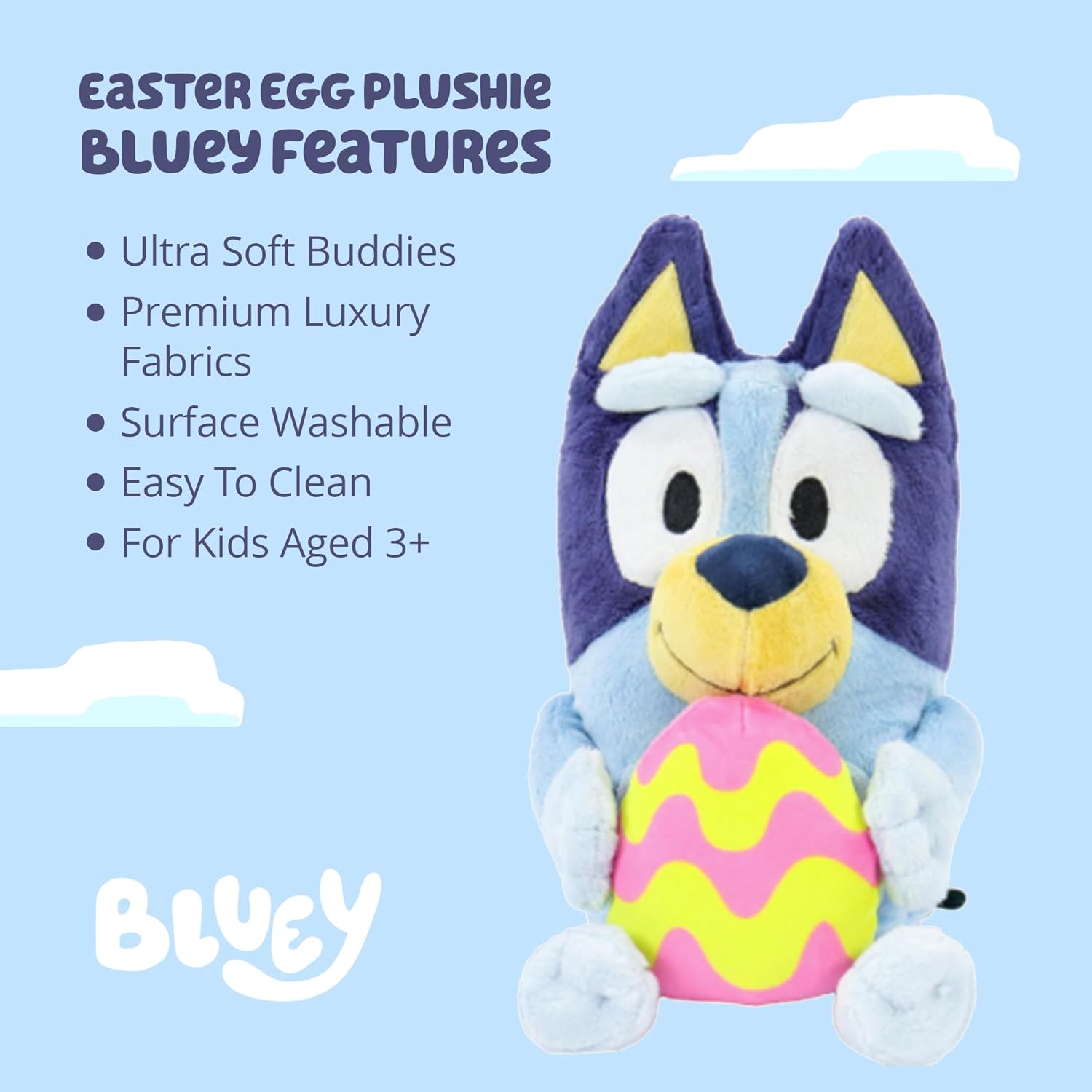Animal Adventure | Bluey | 9" Bluey Plush with Easter Egg | Easter Basket Stuffed Animals for Kids | Cute & Huggable Ultra Soft Plushie Stuffers Toy Buddy | Collectable Gifts | Aged 3+