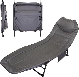 Camping Cot Bed for Adults,Portable Folding Camping Cot with Pillow and Side Pockets, Outdoor Lounge Chairs，Sleeping Cots for Outdoor Travel，Sunbathing，Camping， Hiking, Hunting，Patio