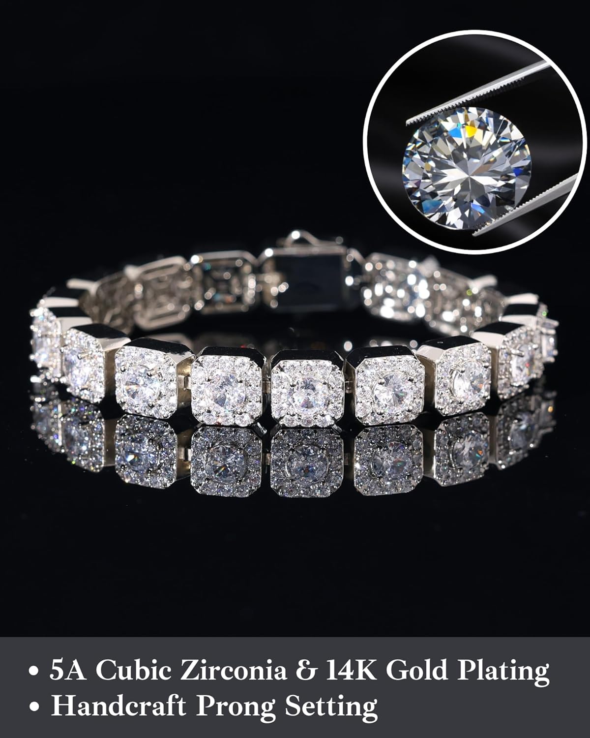 LuxeFlex 8mm Iced Out Clustered Bracelet for Men and Women, 14K Gold/White Gold Plated, 5A Zircon Bling Luxury Tennis Bracelet, CZ Fashion Jewelry Gift for Birthday, Anniversary - Image 2