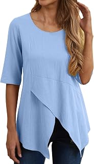 Top Women's Blouse Women's T-Shirt Blouses & Tunics for Women Chic Women Large Sizes Plus Size Women's Casual Long Sleeve Solid Loose V-Neck Shirt Blouse Top Christmas Women's Blouse, sky blue, M