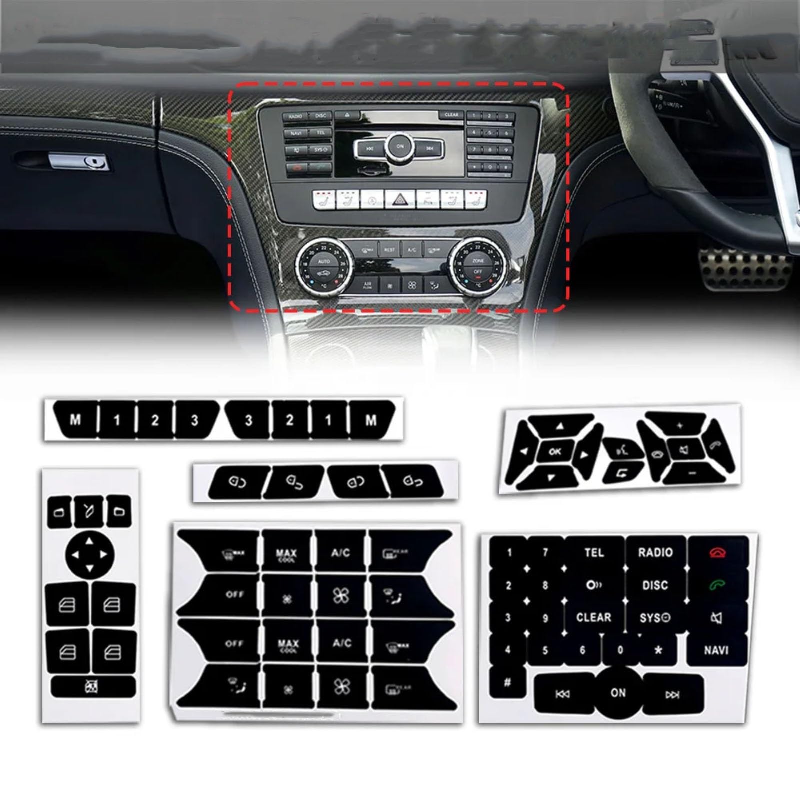 Compatible avec Benz pour E Classe pour W212 W204 W176 GLK Décalcomanies Voiture Serrure Porte Bouton Fenêtre Électrique Autocollant Voiture Réaménagement Automobile(color1