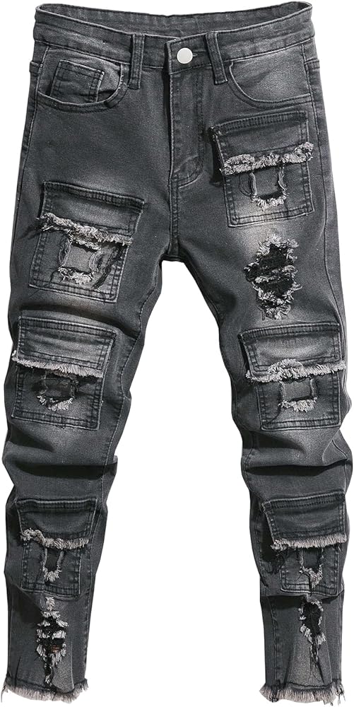 Amazon.com: Ripped Denim Pants for Boys Skinny Fit Destroyed