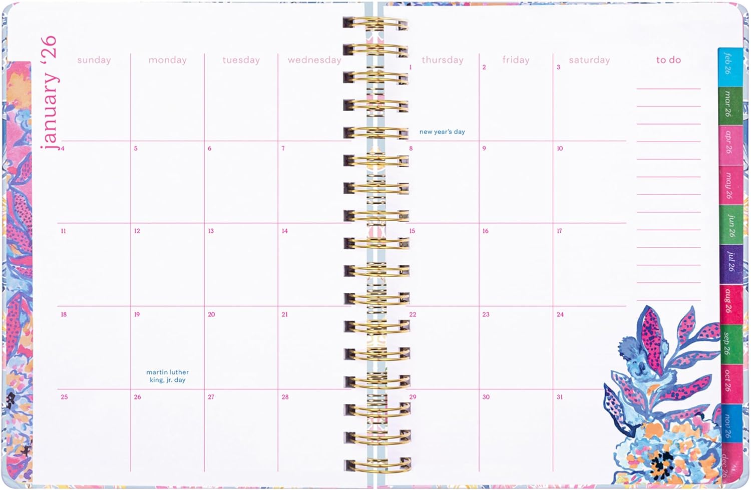 Lilly Pulitzer Jumbo Daily Planner August 2025 - December 2026, Weekly and Monthly Agenda with Stickers, Pockets, and Spiral Binding (Bluette Lil Barefoot Beachcomber)