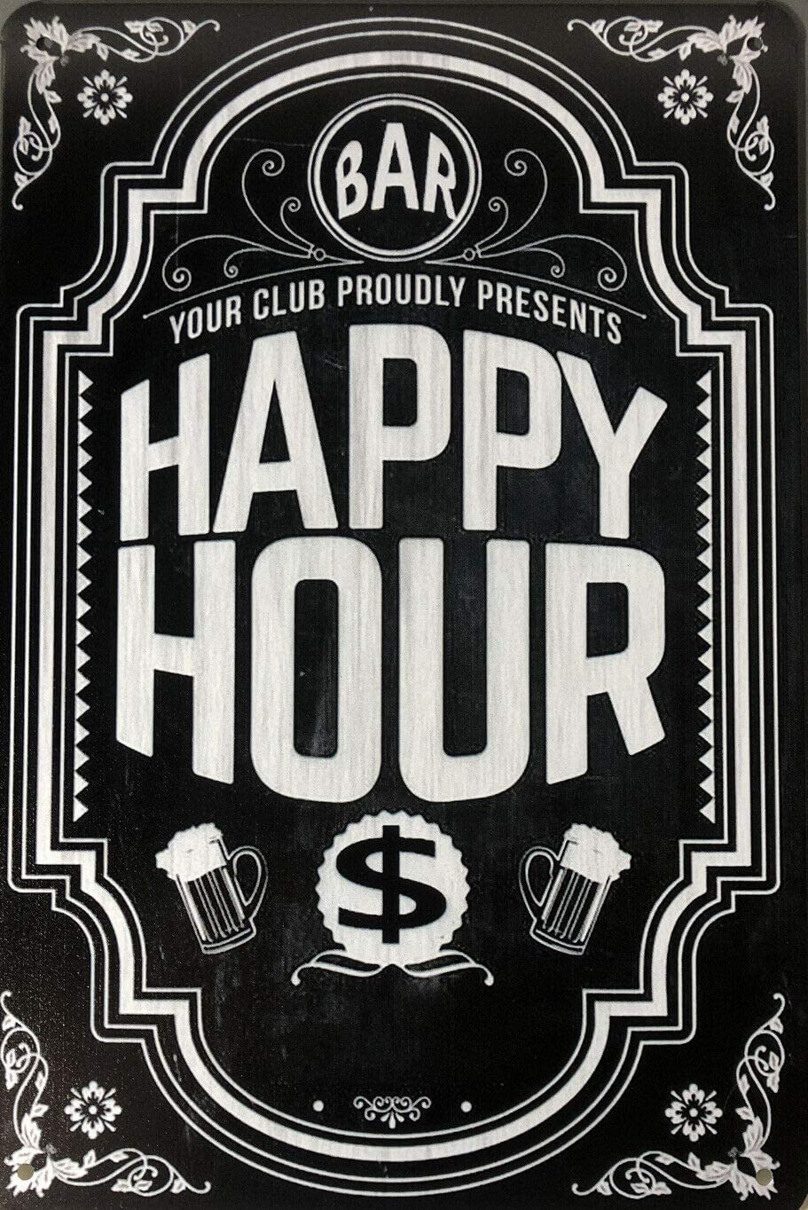 Rifosa A15 6"X8" Happy Hour Bar Garage Rustic Metal Sign Man Cave,Garage,Shed Bar