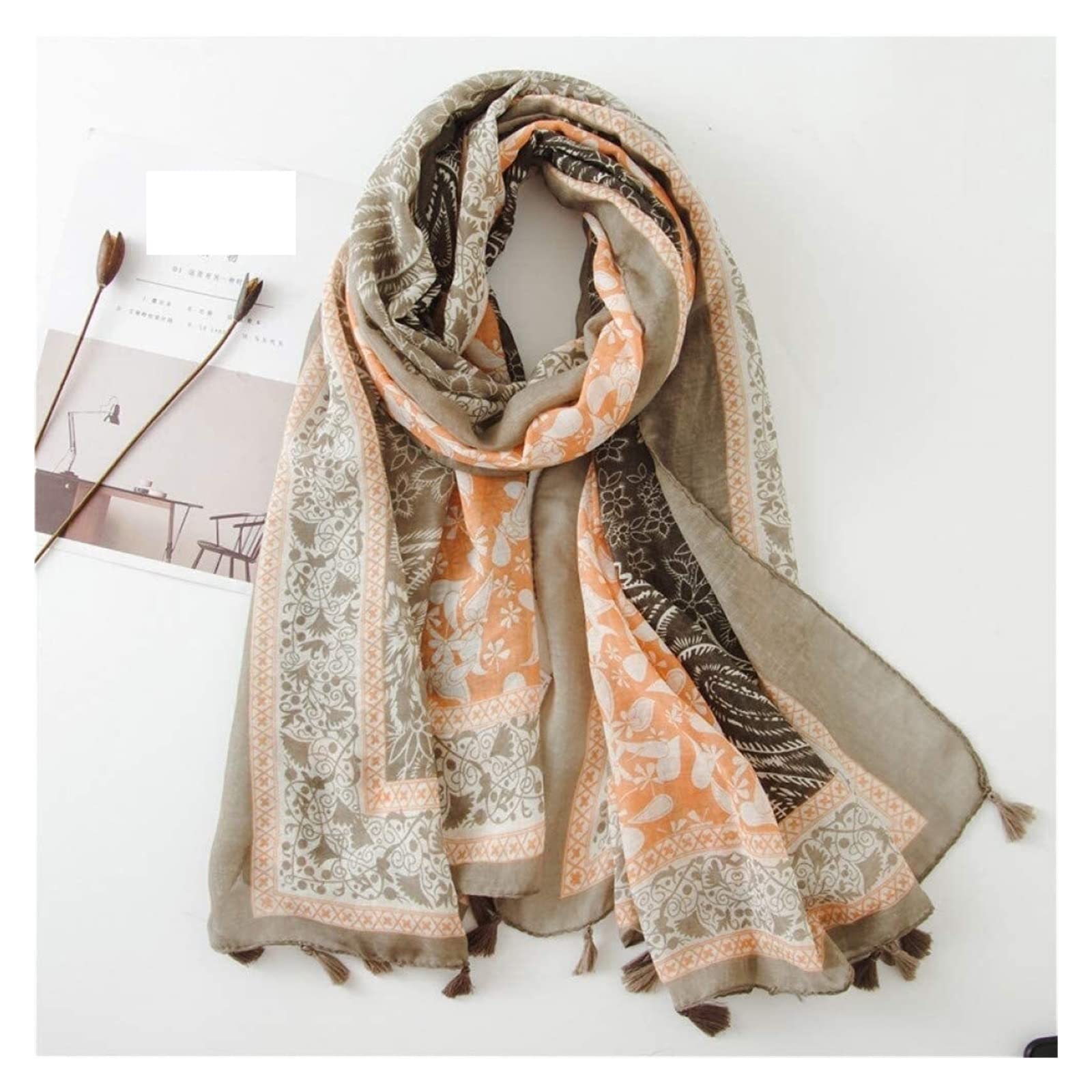 Bufanda Toquilla Bufanda de señora Otoño Invierno moda cálido algodón seda bufandas mujer estampado playa chal Clásica Suave