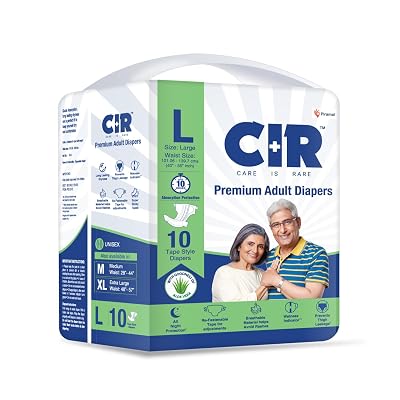 CIR Unisex Premium Adult Diaper-Tape Style All Night Protection With Aloe Vera Large(L) Size Waist(101-140Cm 40"-55") 10