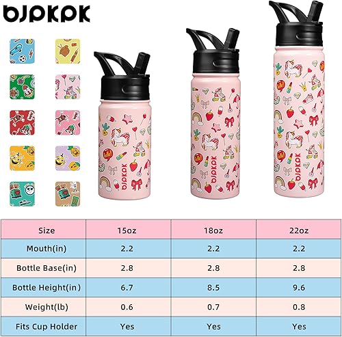 Miniatura 5 de BJPKPK Botella de agua aislada con tapa con pajilla, botellas de agua de metal de acero inoxidable de 15 onzas, botellas de agua reutilizables a