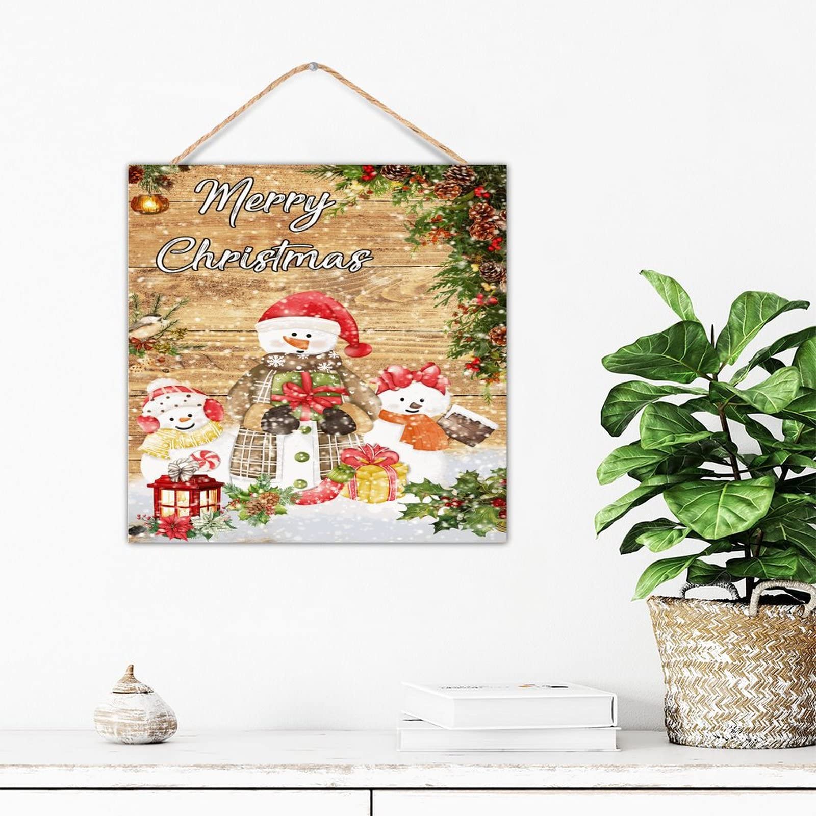 Décoration murale d'entrée Noël en bois vieilli pour accueil chaleureux