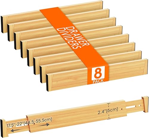 Miniatura 15 de Lifewit Paquete de 4 separadores de cajones de bambú de 4 pulgadas de alto, organizadores de cajones ajustables de 12 a 16 pulgadas para ropa,