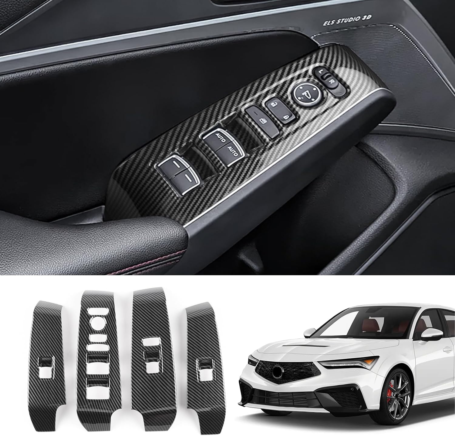 for 2023 2024 Honda Acura Integra Door Window Button Cover, ABS Carbon Fiber Style Car Center Console Deco Cover Trim, Black