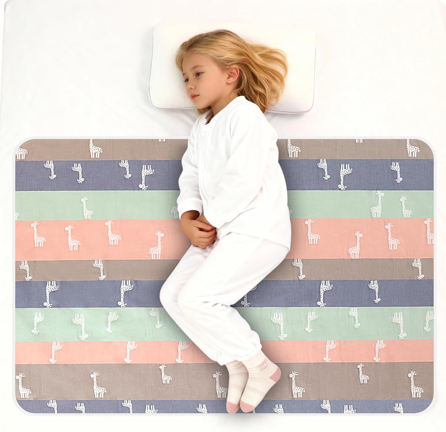 Pee Pads for Kids, Toddler Bed Mattress Protector - Waterproof Washable Bedwetting Potty Training, Reusable Crib Protector Cover and Incontinence Mats for Sheets (Green Deer​, 34 x 52 Inch)