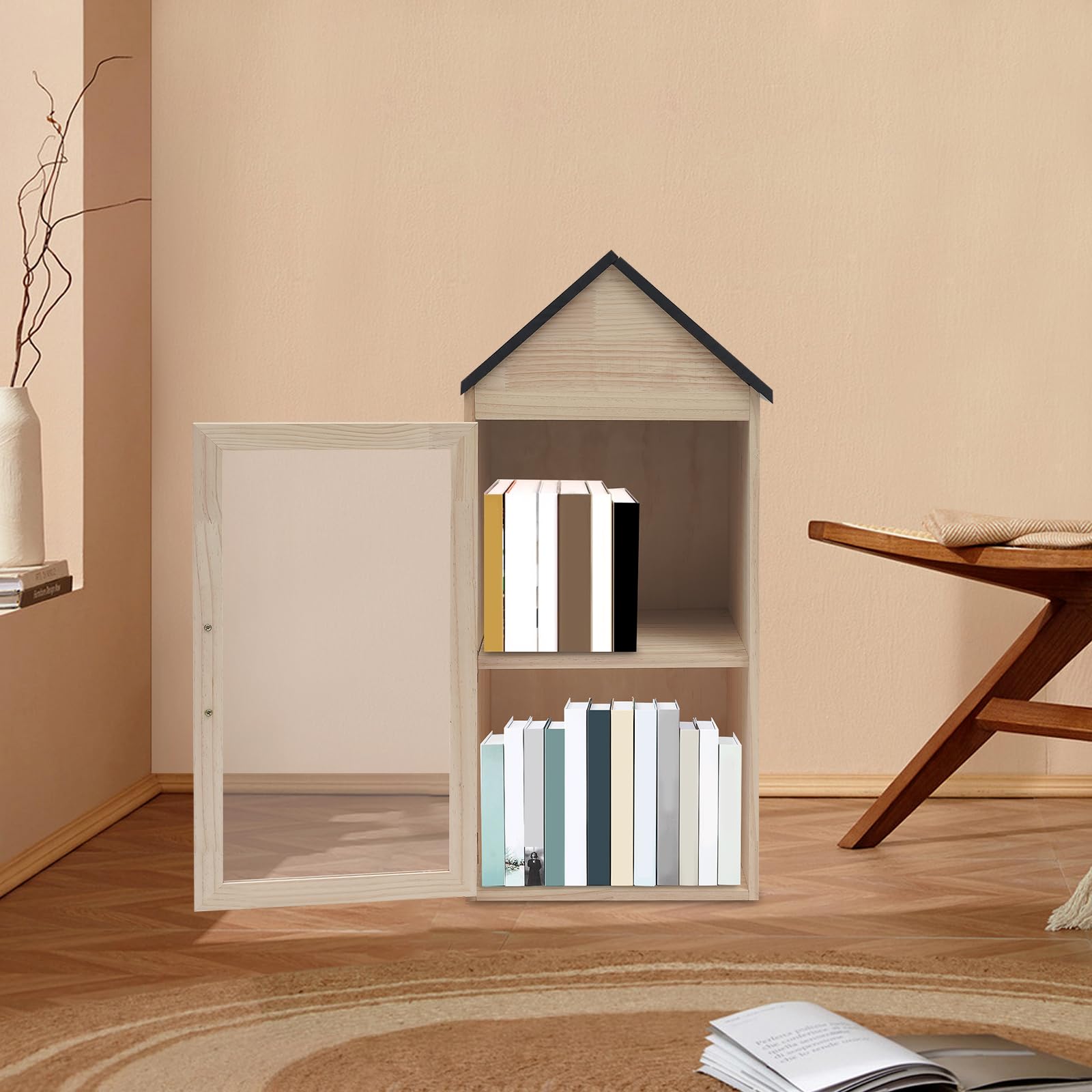 Little Library Box Outdoor 2-poziomowe pudełko na książki, drewniane, małe pudełko do przechowywania książek dla majsterkowiczów, sąsiadów, społeczności i szkół