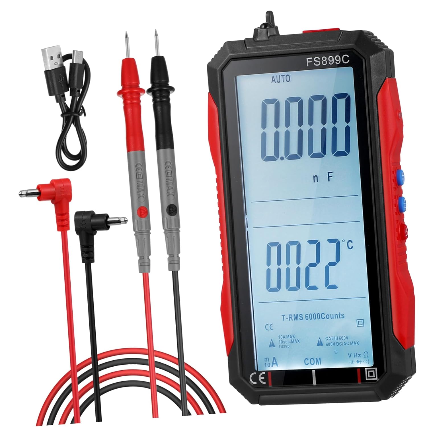 Portable Rechargeable Digital Multimeter with Backlight High Accuracy Voltmeter Ammeter Diode Tester Compact Multi Tester for Automotive Ac Dc Voltage Measurement
