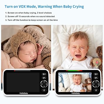 HelloBaby No WiFi Baby Monitor 5 Screen 30-Hour Battery Pan-Tilt-Zoom Video Upgrade with Camera and Audio, Night Vision, VOX, 2-Way Talk, 8 Lullabies and 1000ft Range, HB6550