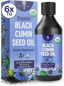 Organic Black Cumin Seed Oil - USDA Cold Pressed, Up to 4% Thymoquinone - Pure Nigella Sativa Cumin Seeds for Thicker Hair, Skin Care, Joints & Immune Support - Unrefined Black Seed Oil, 8.5 fl oz
