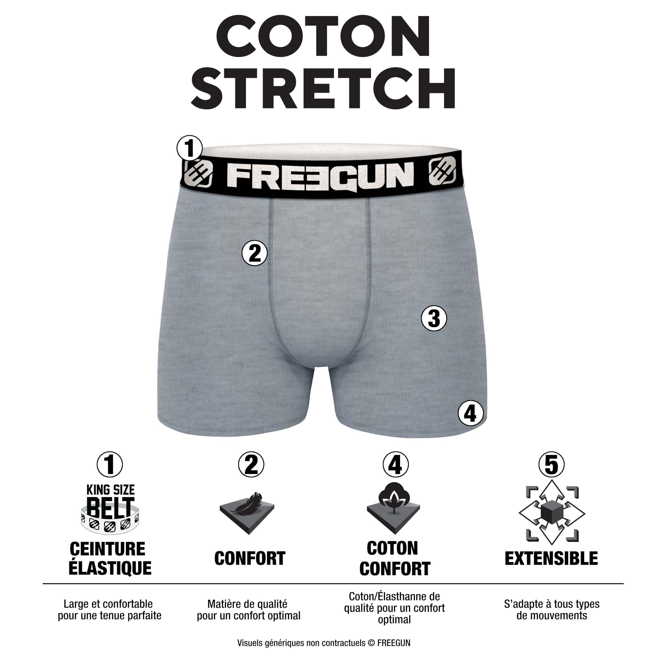 FREEGUN Pack Surprise Boxer Enfant Durable, Modèle Aléatoire, Maintien Anti-Glisse, Peaux-sensibles et Hypoallergénique (Lot de 5)