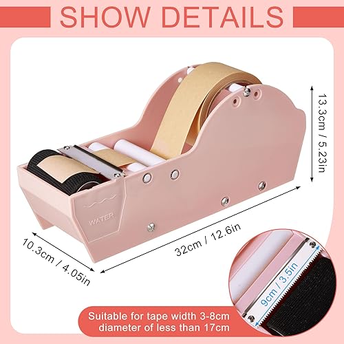 Miniatura 2 de Yeaqee 2 dispensadores de cinta de papel activado por agua rosa de 12.6 x 5.24 pulgadas, máquina dispensadora manual de cinta de papel kraft para