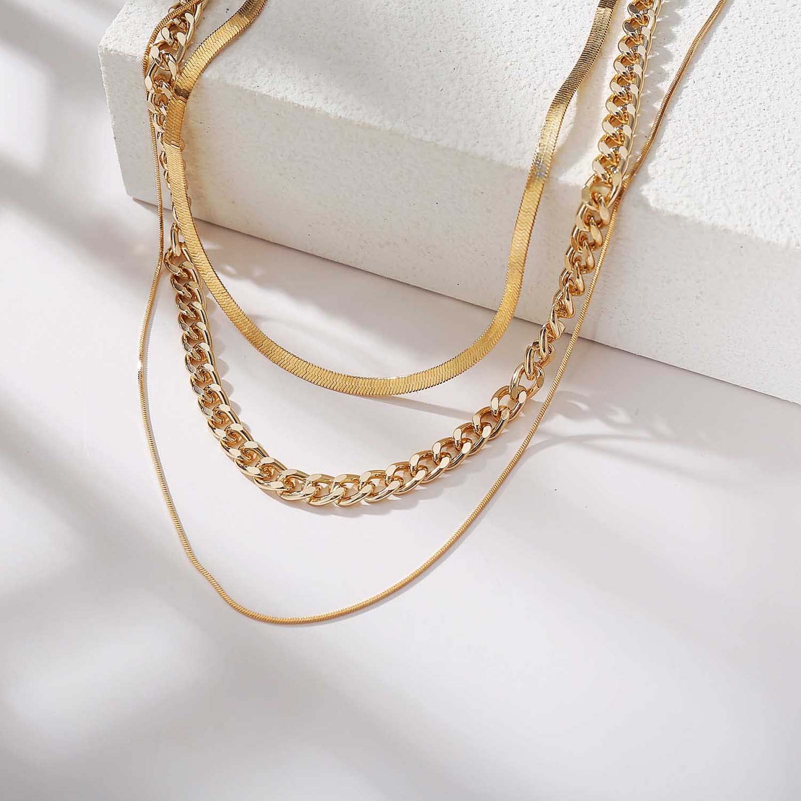 Yienate Boho Stratificato Serpente Catena Collana D'oro Spessa Catena Cuba Moda A Spina Di Pesce Collana Girocollo Multistrato Dichiarazione Collana Gioielli Per Donne E Ragazze