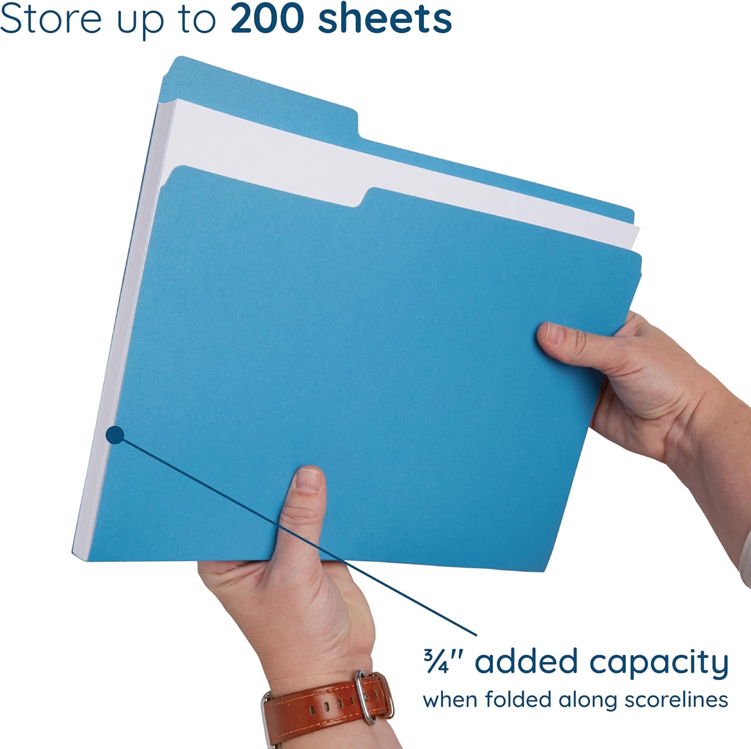 Blue Summit Supplies Blue File Folders - Letter Size, 1/3 Cut Tabs, Durable 11pt Paper, Uncoated Blue Paper, Colorful Folders for Office & Home Organization