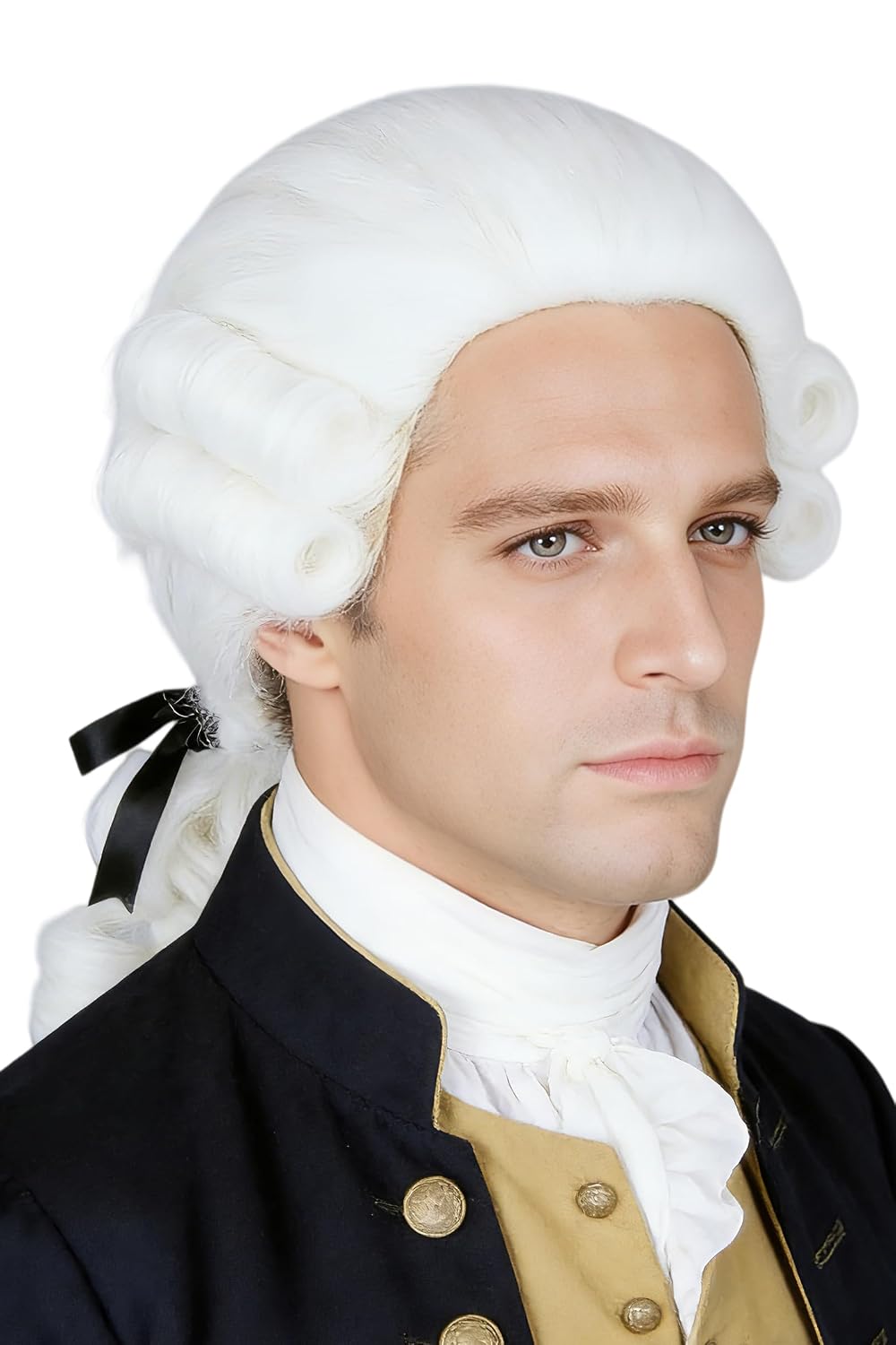 Washington Colonial Wig - 18th Century Historical Men's Wigs for Halloween Beige Judge Powder Wig